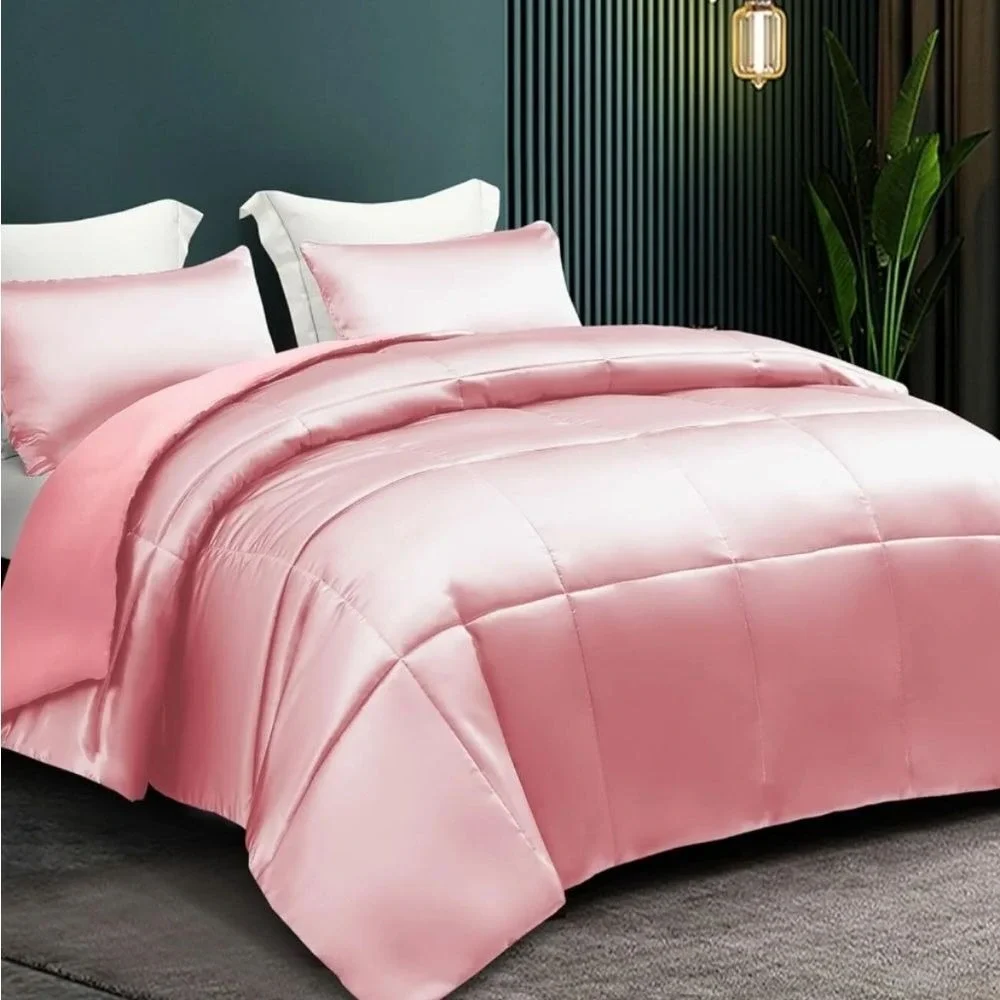 Juicy Couture Home Luxury Satin Down Alternative Queen Comforter- Pink
